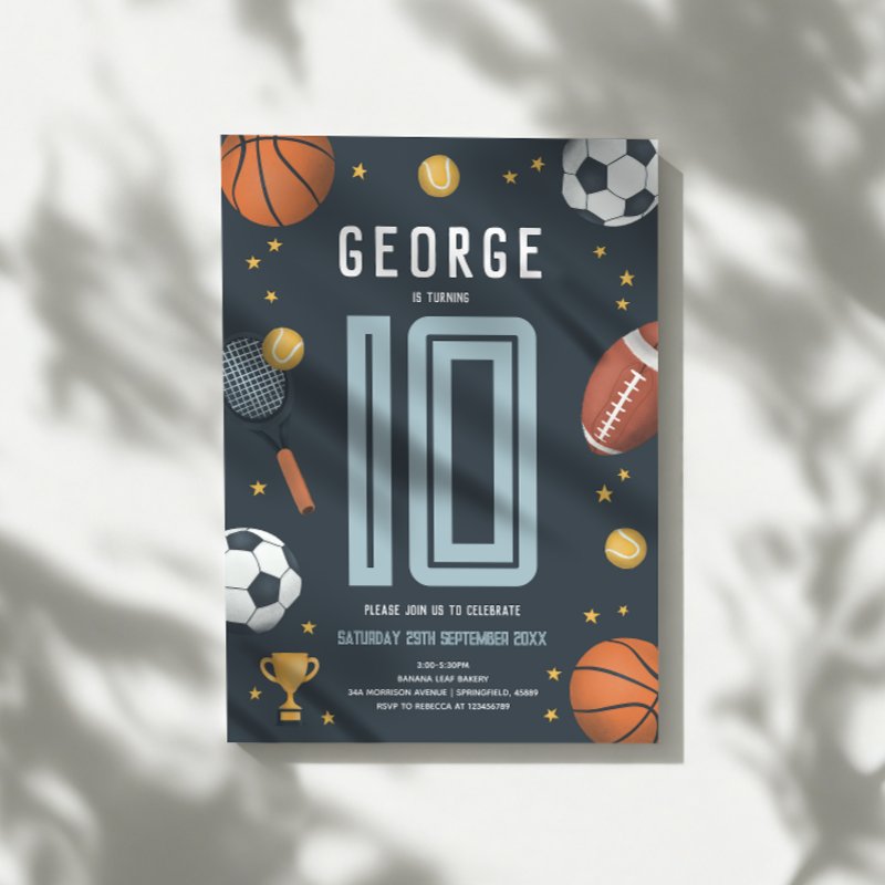 Boys Modern Blue Sports Kids Birthday Invitation Flat Invitation, Size: 5\\" x 7\\