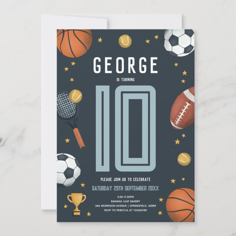 Boys Modern Blue Sports Kids Birthday Invitation Flat Invitation, Size: 5\" x 7\ 3 Boys Modern Blue Sports Kids Birthday Invitation Flat Invitation, Size: 5\\" x 7\\
