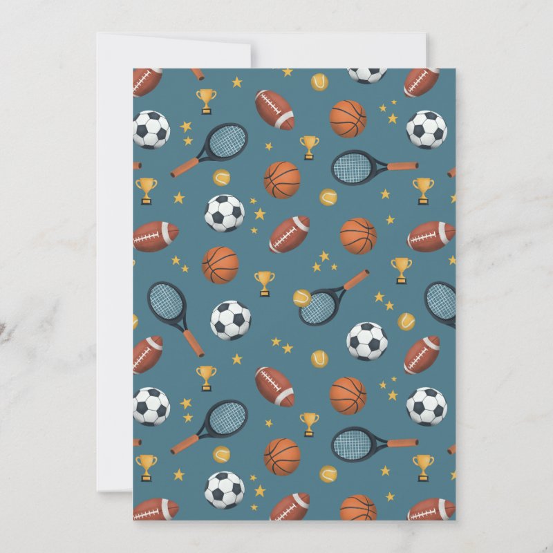 Boys Modern Blue Sports Kids Birthday Invitation Flat Invitation, Size: 5\" x 7\ 4 Boys Modern Blue Sports Kids Birthday Invitation Flat Invitation, Size: 5\\" x 7\\