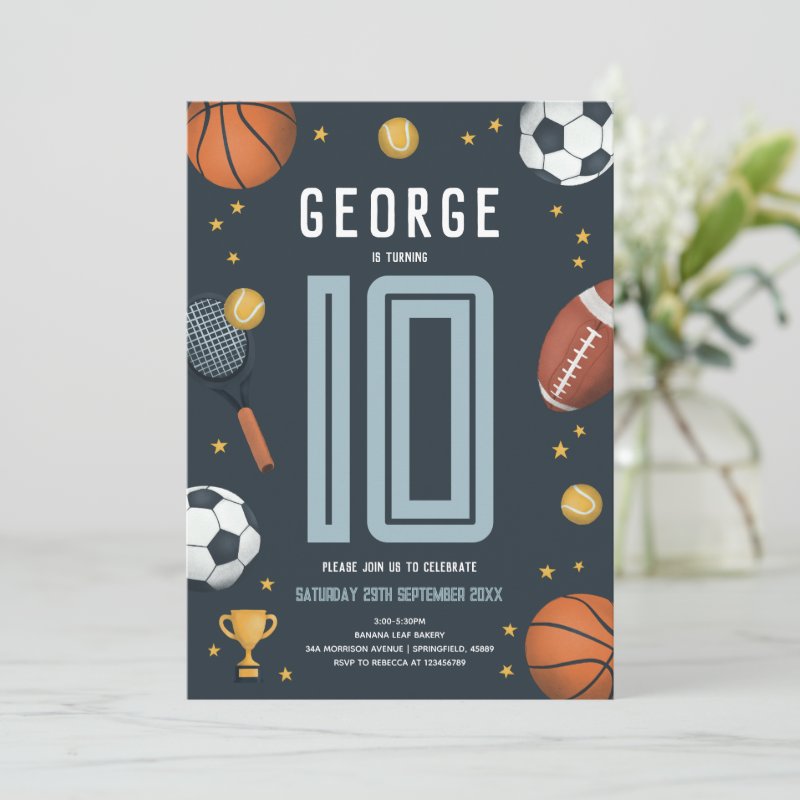 Boys Modern Blue Sports Kids Birthday Invitation Flat Invitation, Size: 5\" x 7\ 5 Boys Modern Blue Sports Kids Birthday Invitation Flat Invitation, Size: 5\\" x 7\\
