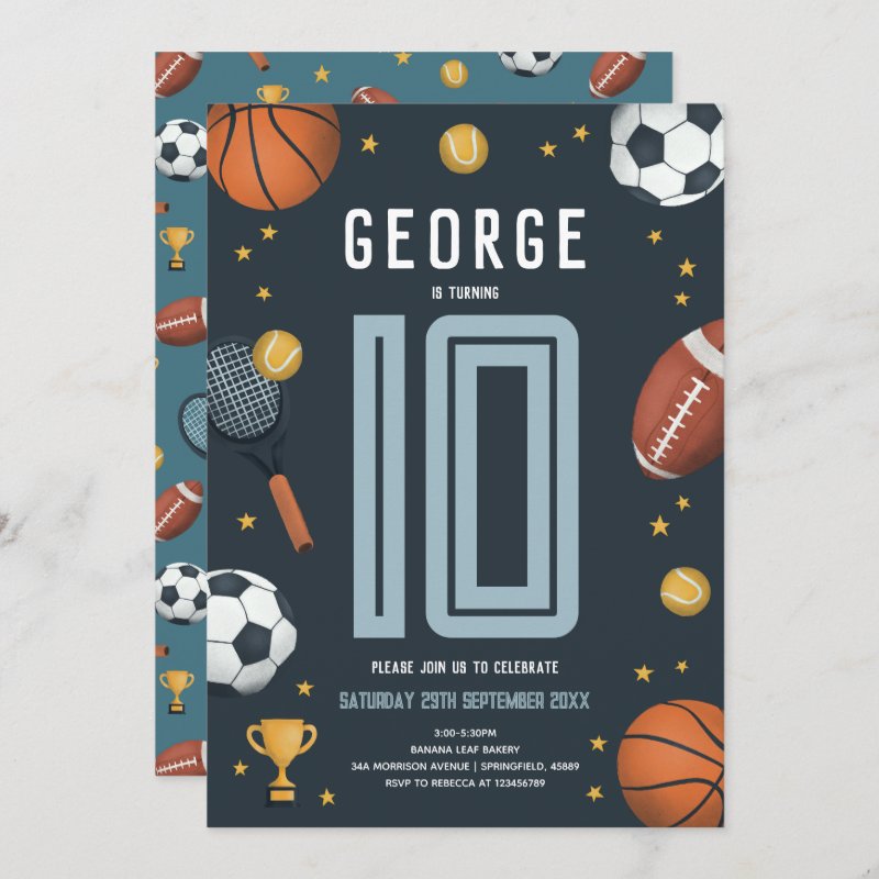 Boys Modern Blue Sports Kids Birthday Invitation Flat Invitation, Size: 5\" x 7\ 6 Boys Modern Blue Sports Kids Birthday Invitation Flat Invitation, Size: 5\\" x 7\\