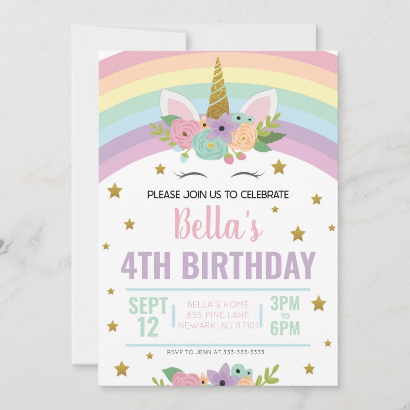 Unicorn and Rainbows Birthday Party Invitation Flat Invitation, Size: 5\\" x 7\\