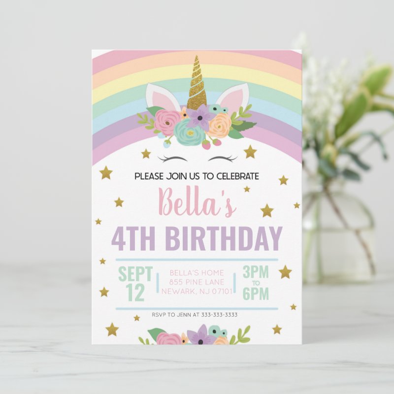 Unicorn and Rainbows Birthday Party Invitation Flat Invitation, Size: 5\" x 7\ 3 Unicorn and Rainbows Birthday Party Invitation Flat Invitation, Size: 5\\" x 7\\