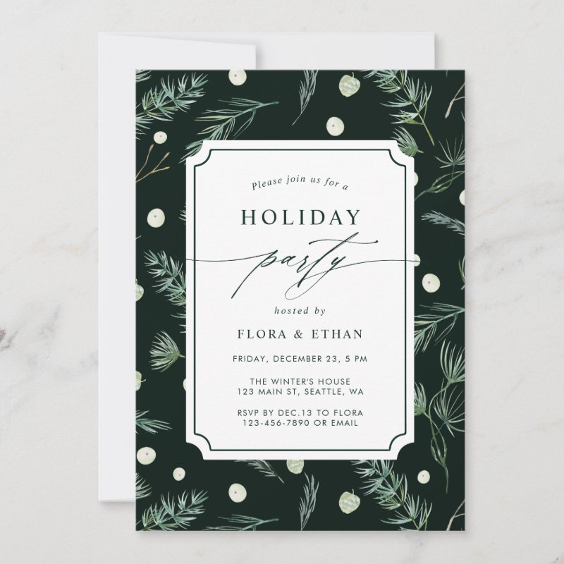 Winter Greenery Holiday Party Invitation Flat Invitation, Size: 5\\" x 7\\