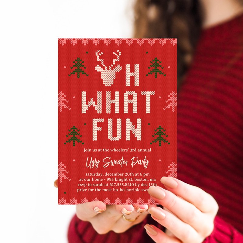 Ugly Christmas Sweater Holiday Party Invitation Flat Invitation, Size: 5\\" x 7\\