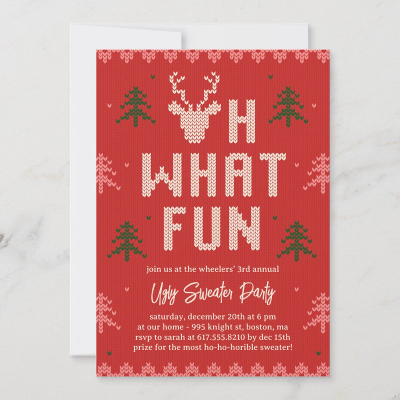 Ugly Christmas Sweater Holiday Party Invitation Flat Invitation, Size: 5\\" x 7\\