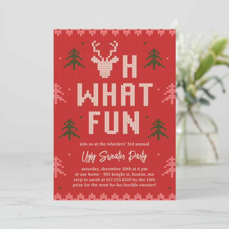 Ugly Christmas Sweater Holiday Party Invitation Flat Invitation, Size: 5\" x 7\ 4 Ugly Christmas Sweater Holiday Party Invitation Flat Invitation, Size: 5\\" x 7\\