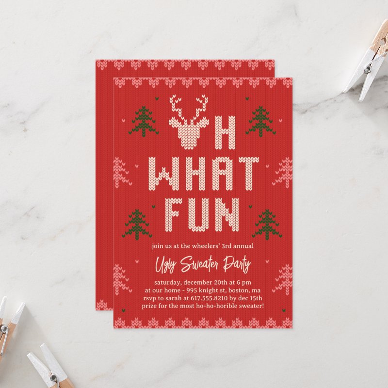 Ugly Christmas Sweater Holiday Party Invitation Flat Invitation, Size: 5\" x 7\ 6 Ugly Christmas Sweater Holiday Party Invitation Flat Invitation, Size: 5\\" x 7\\