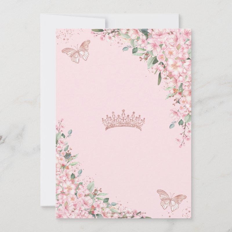 Cherry Blossoms Rose Gold Butterflies Quinceañera Invitation Flat Invitation, Size: 5\\" x 7\\