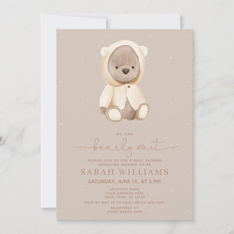 Minimalist Bearly Wait Brown Baby Shower Invitation Flat Invitation, Size: 5\\" x 7\\