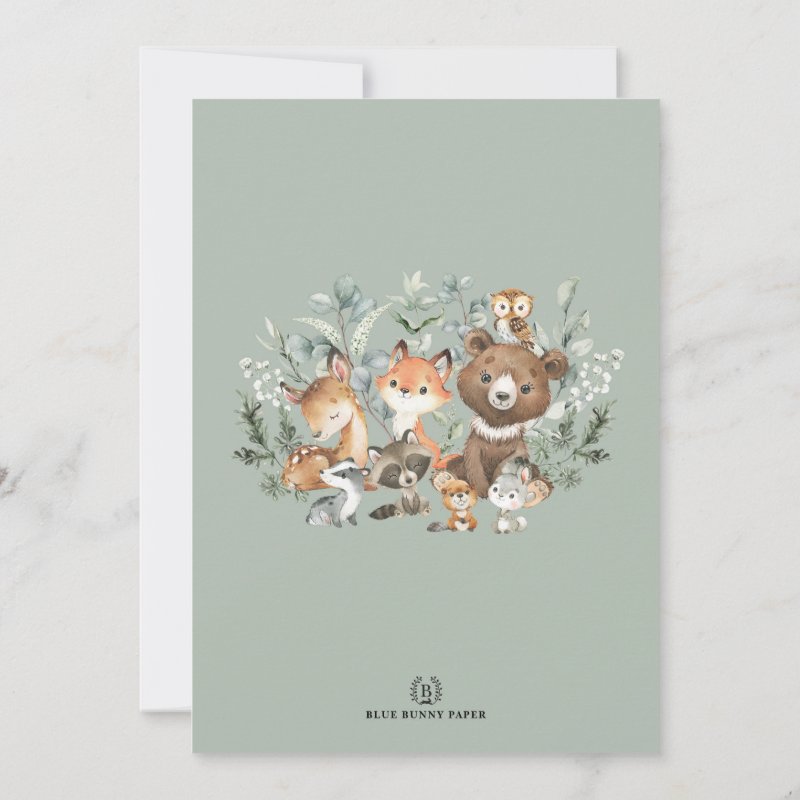 Boho Arch Greenery Woodland Animals Baby Shower Invitation Flat Invitation, Size: 5\\" x 7\\