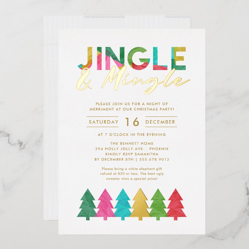 Modern Colorful Jingle and Mingle Christmas Party Foil Invitation 5\" x 7\" Foil Invitation 7 Modern Colorful Jingle and Mingle Christmas Party Foil Invitation 5\\" x 7\\" Foil Invitation