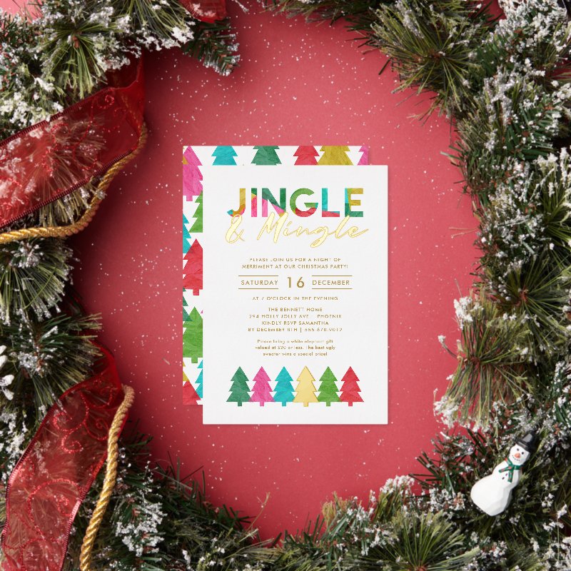 Modern Colorful Jingle and Mingle Christmas Party Foil Invitation 5\" x 7\" Foil Invitation 8 Modern Colorful Jingle and Mingle Christmas Party Foil Invitation 5\\" x 7\\" Foil Invitation