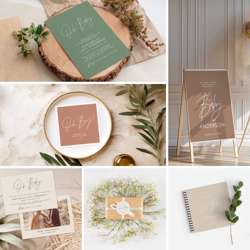 Baby shower script modern sage green elegant invitation Flat Invitation, Size: 5\\" x 7\\