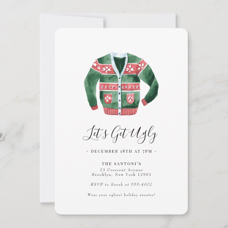 Ugly Sweater Christmas Party Let\'s Get Ugly Invitation Flat Invitation, Size: 5\\" x 7\\
