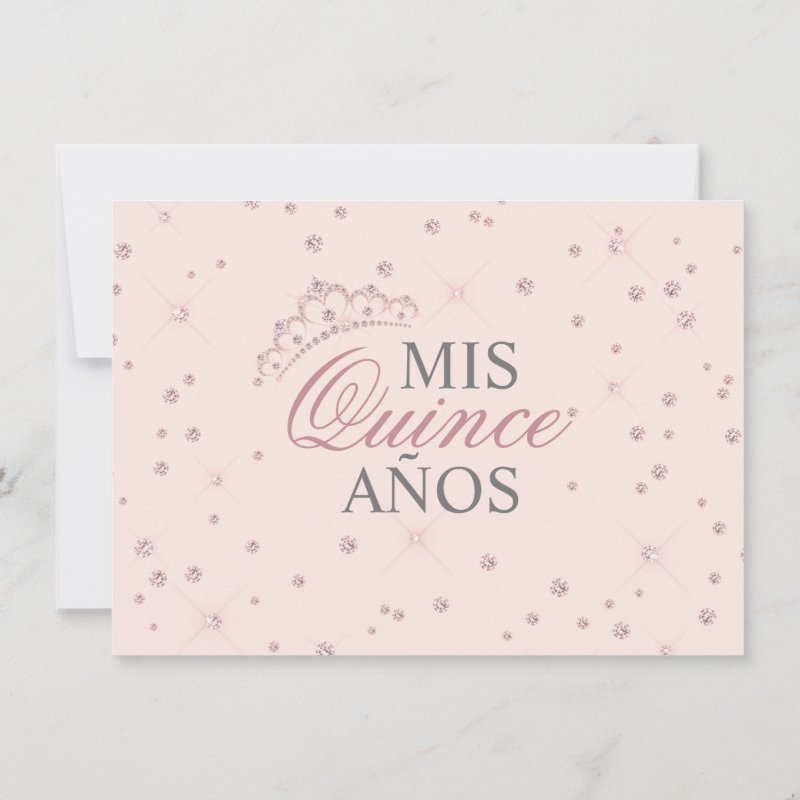 Elegant Spanish Quinceañera Mis Quince Pink Rose Invitation Flat Invitation, Size: 4.5\\" x 6.25\\