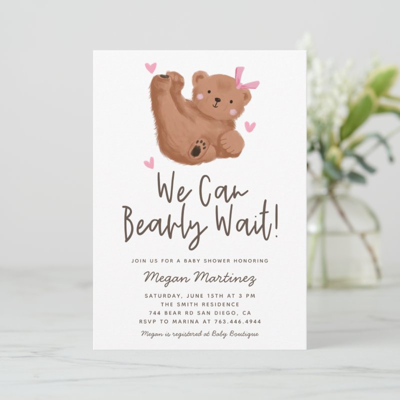 Cute Bear Theme Girl Baby Shower Invitation Flat Invitation, Size: 5\" x 7\ 3 Cute Bear Theme Girl Baby Shower Invitation Flat Invitation, Size: 5\\" x 7\\