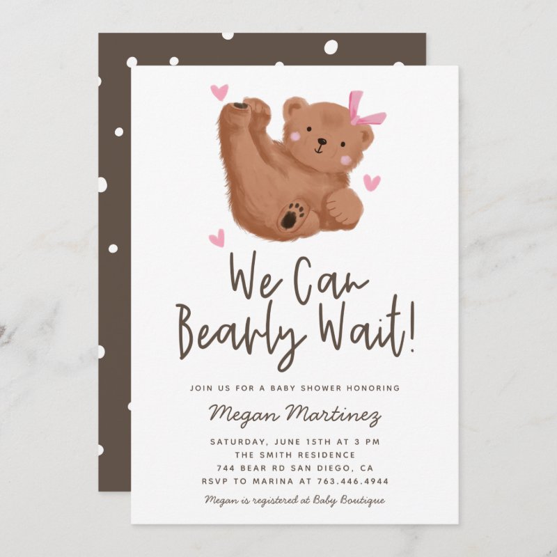 Cute Bear Theme Girl Baby Shower Invitation Flat Invitation, Size: 5\" x 7\ 4 Cute Bear Theme Girl Baby Shower Invitation Flat Invitation, Size: 5\\" x 7\\