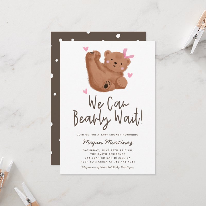 Cute Bear Theme Girl Baby Shower Invitation Flat Invitation, Size: 5\" x 7\ 5 Cute Bear Theme Girl Baby Shower Invitation Flat Invitation, Size: 5\\" x 7\\