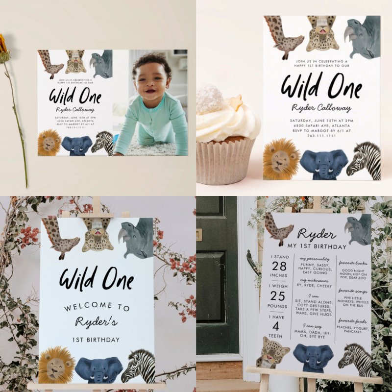 Pink Young Wild and Three Safari Birthday Party Invitation Flat Invitation, Size: 5\\" x 7\\