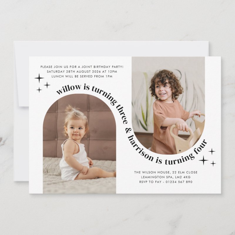 Double Arch Photo Joint Birthday Invitation Flat Invitation, Size: 5\\" x 7\\