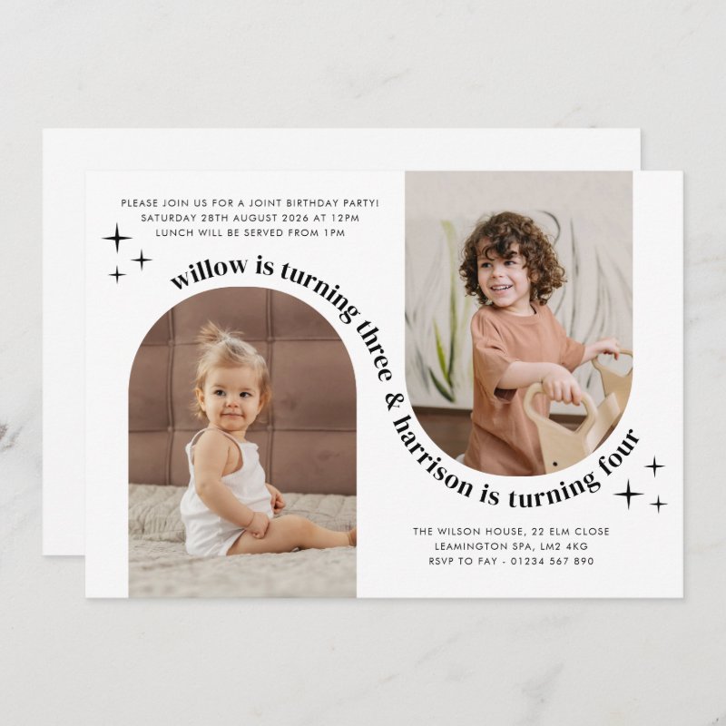 Double Arch Photo Joint Birthday Invitation Flat Invitation, Size: 5\\" x 7\\