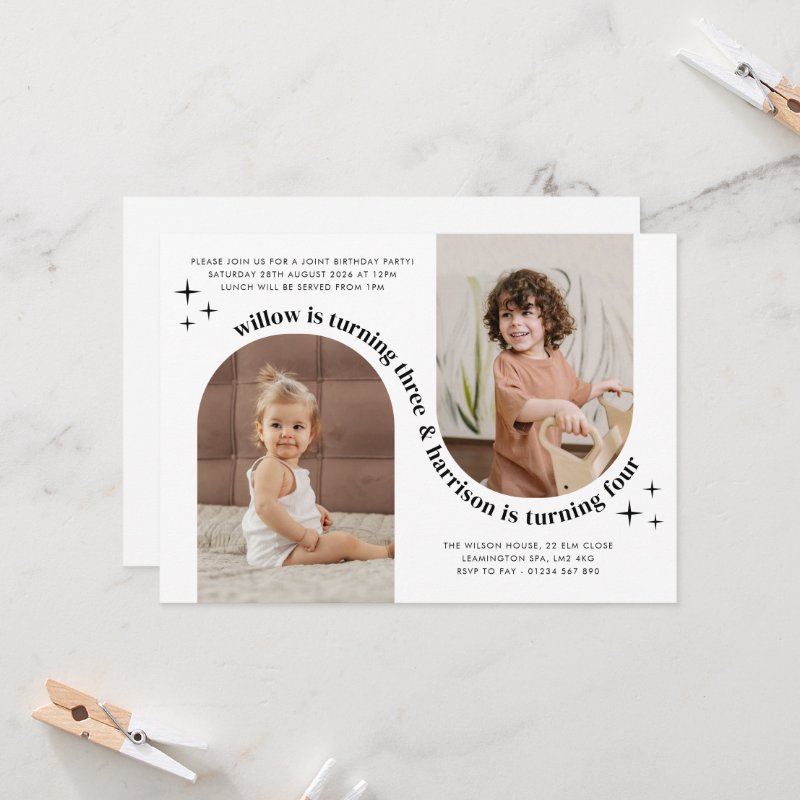 Double Arch Photo Joint Birthday Invitation Flat Invitation, Size: 5\\" x 7\\