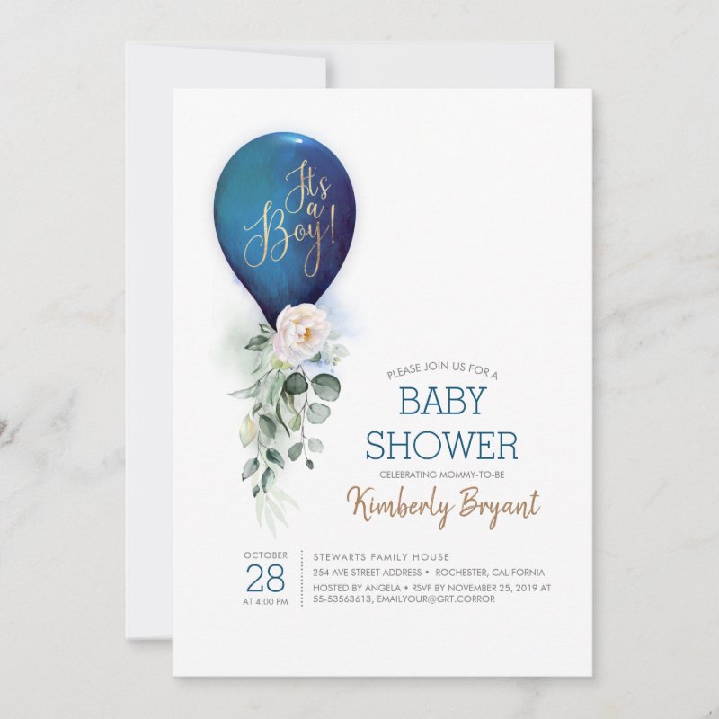 Navy Blue Balloon It\'s a Boy Baby Shower Invitation Flat Invitation, Size: 5\\" x 7\\