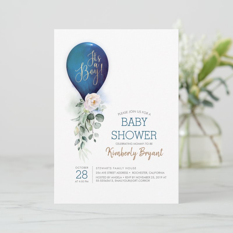Navy Blue Balloon It's a Boy Baby Shower Invitation Flat Invitation, Size: 5\" x 7\ 3 Navy Blue Balloon It\'s a Boy Baby Shower Invitation Flat Invitation, Size: 5\\" x 7\\