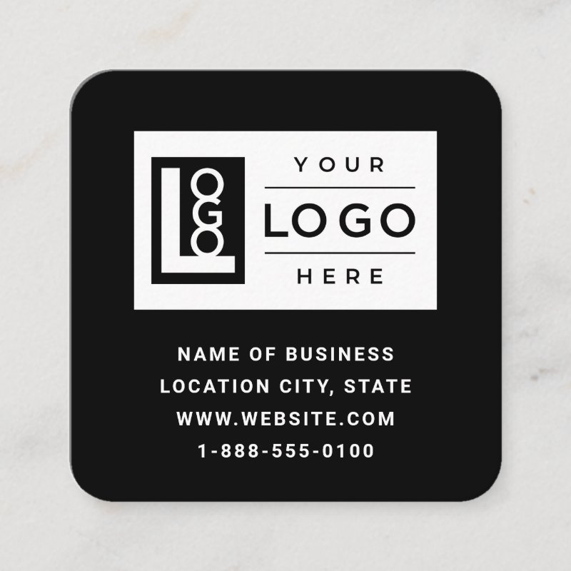Modern Black Custom Logo and QR Code Square Business Card Square, 2.5\\" x 2.5\\" Business Card