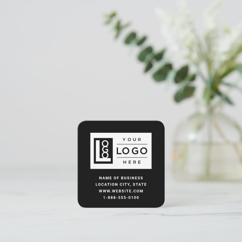Modern Black Custom Logo and QR Code Square Business Card Square, 2.5\\" x 2.5\\" Business Card