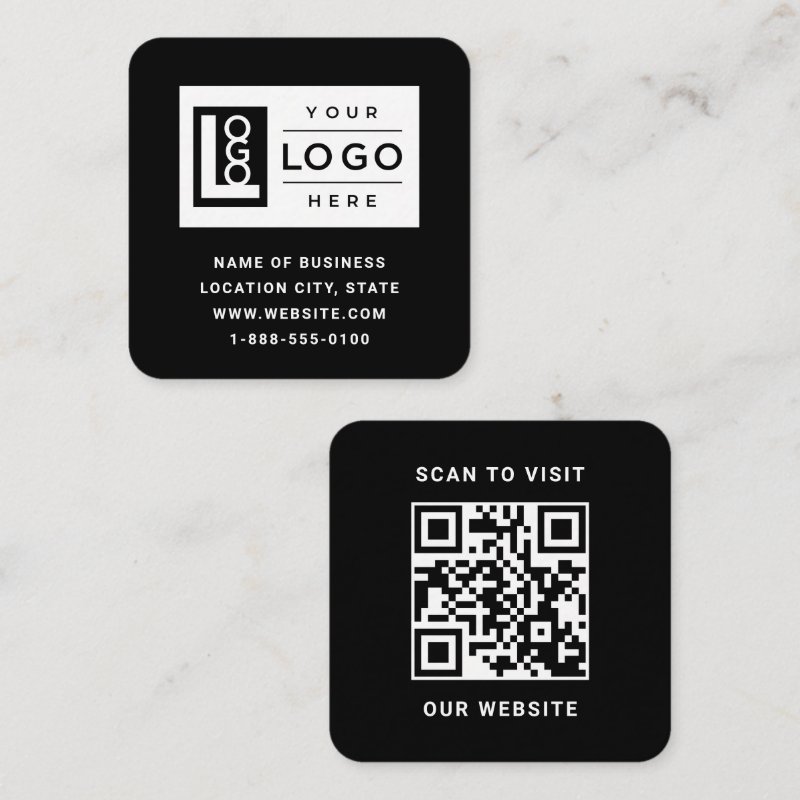 Modern Black Custom Logo and QR Code Square Business Card Square, 2.5\\" x 2.5\\" Business Card