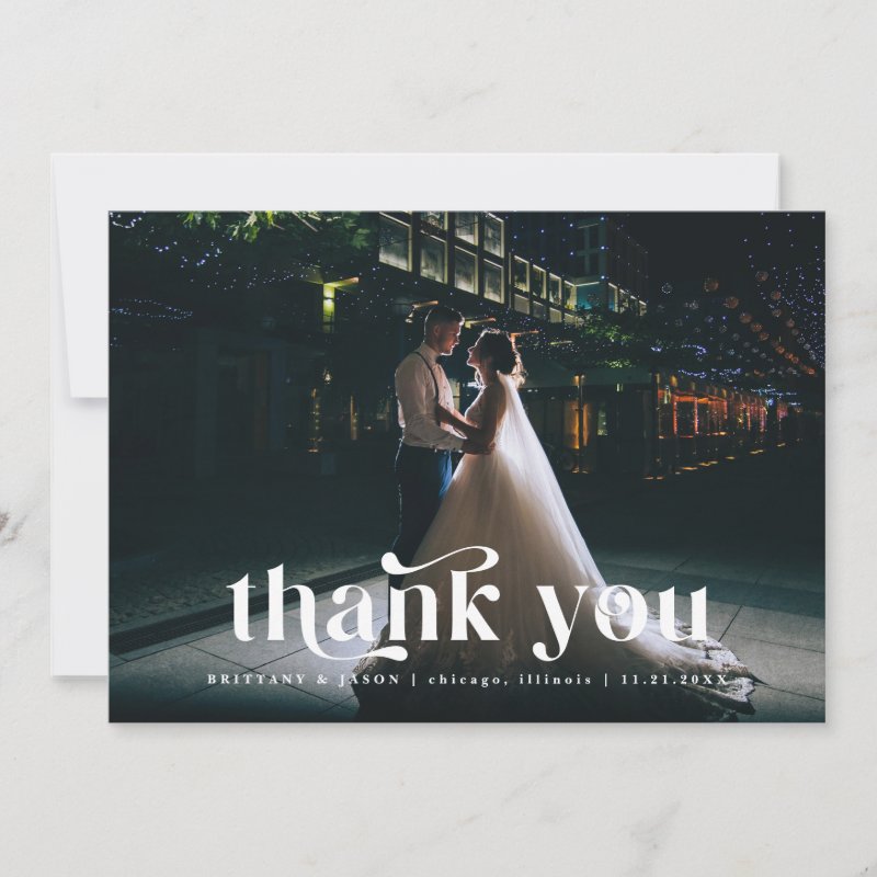 Thank You Retro Text Wedding 5\\" x 7\\" Flat Thank You Card