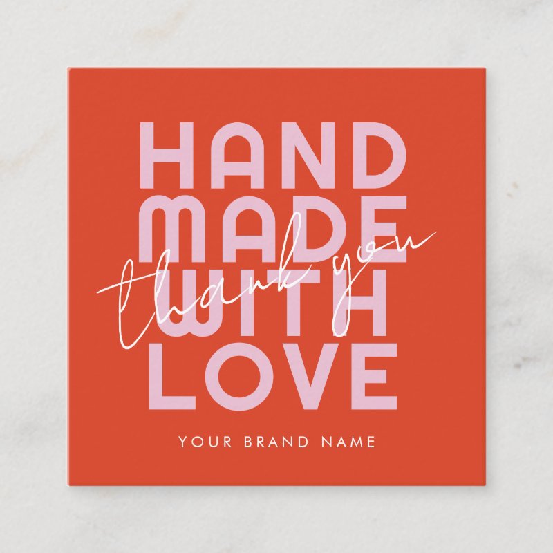 Modern handmade with love thank you square business card Square, 2.5\\" x 2.5\\" Business Card