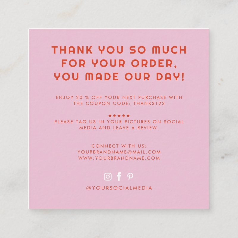 Modern handmade with love thank you square business card Square, 2.5\\" x 2.5\\" Business Card