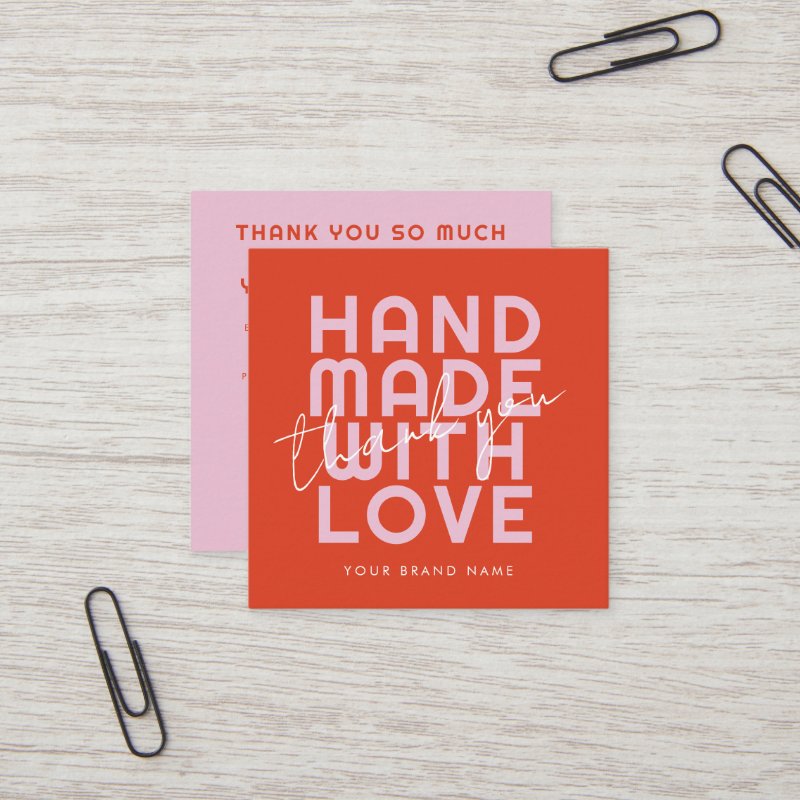 Modern handmade with love thank you square business card Square, 2.5\" x 2.5\" Business Card 5 Modern handmade with love thank you square business card Square, 2.5\\" x 2.5\\" Business Card