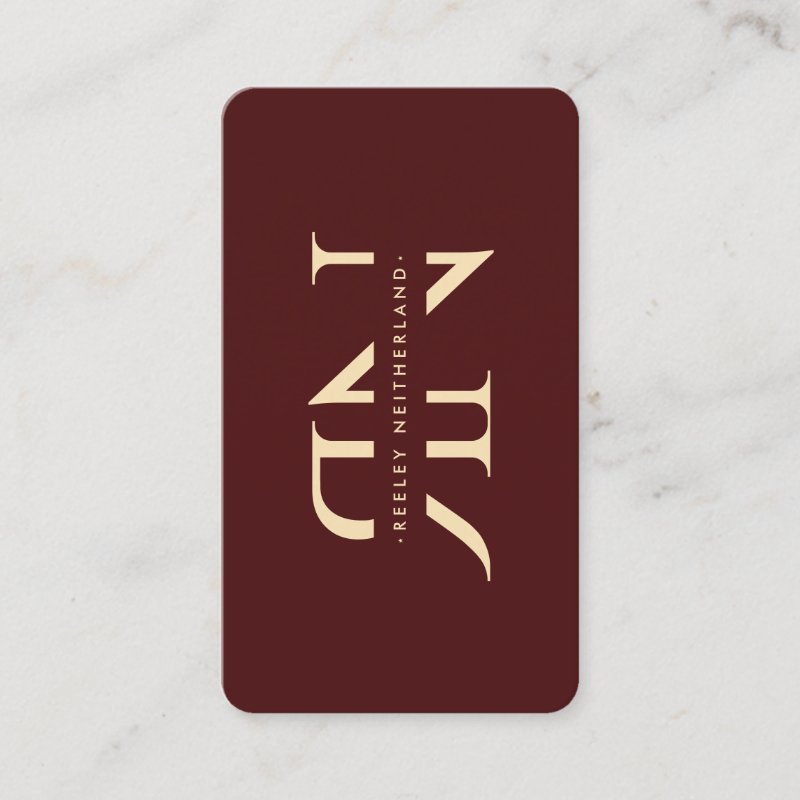 Modern Monogram Professional Red Maroon Gold Business Card Standard, 3.5\\" x 2.0\\" Business Card
