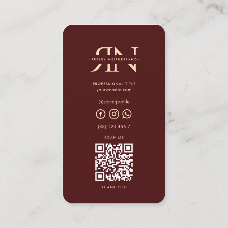 Modern Monogram Professional Red Maroon Gold Business Card Standard, 3.5\\" x 2.0\\" Business Card