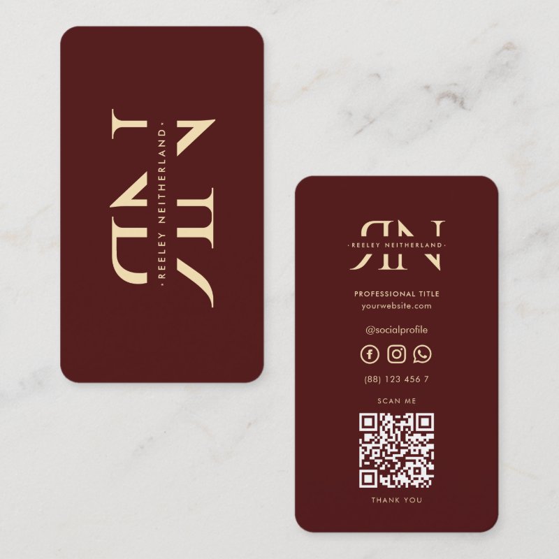 Modern Monogram Professional Red Maroon Gold Business Card Standard, 3.5\\" x 2.0\\" Business Card