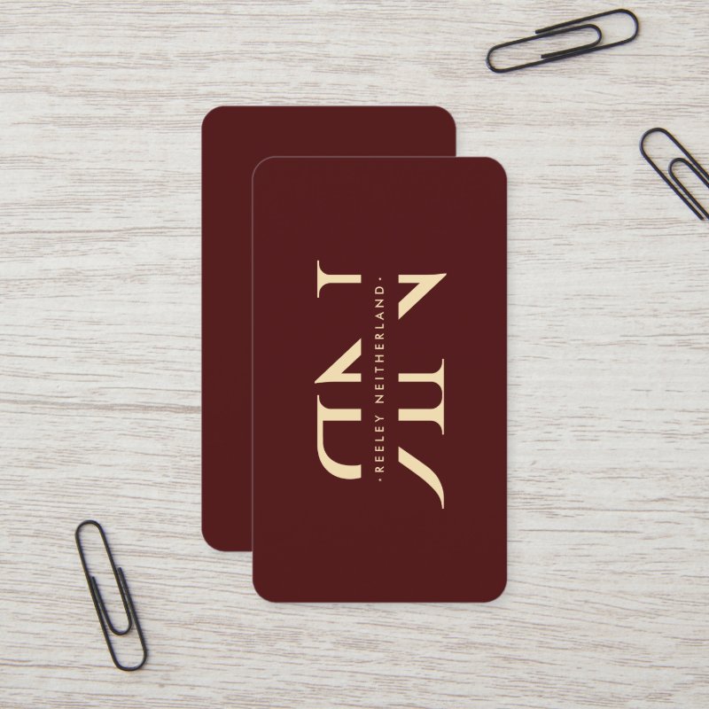 Modern Monogram Professional Red Maroon Gold Business Card Standard, 3.5\\" x 2.0\\" Business Card
