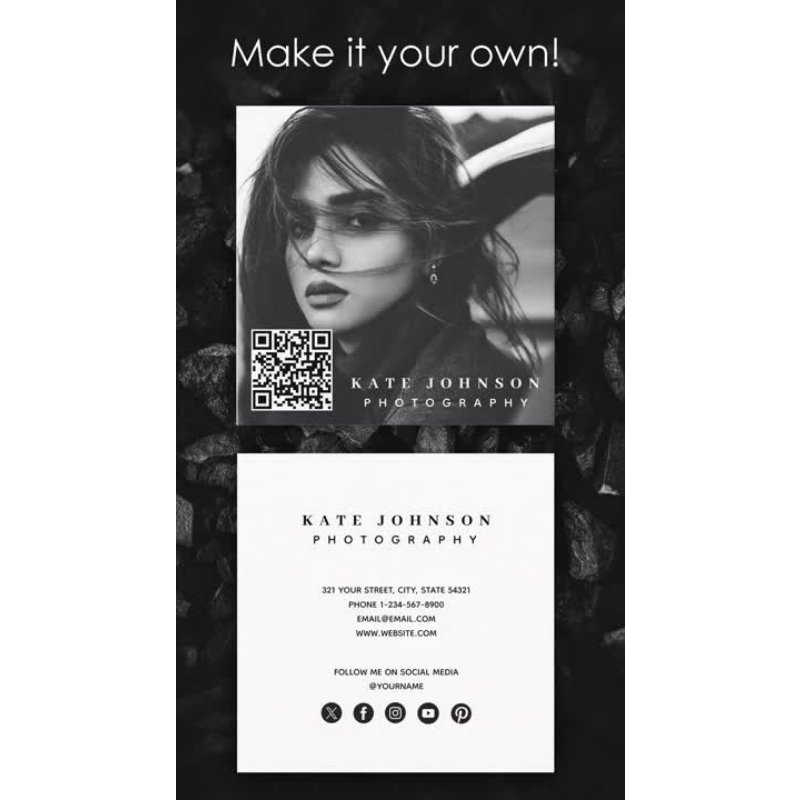 Modern Simple Minimal Photo QR Code Social Media Square Business Card Square, 2.5\\" x 2.5\\" Business Card