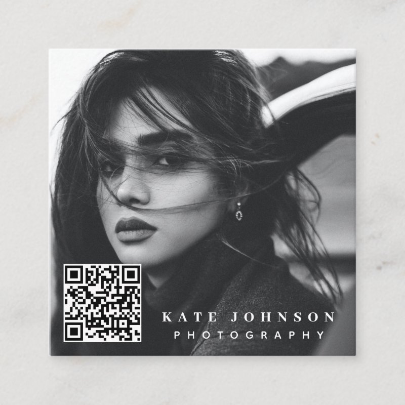 Modern Simple Minimal Photo QR Code Social Media Square Business Card Square, 2.5\\" x 2.5\\" Business Card