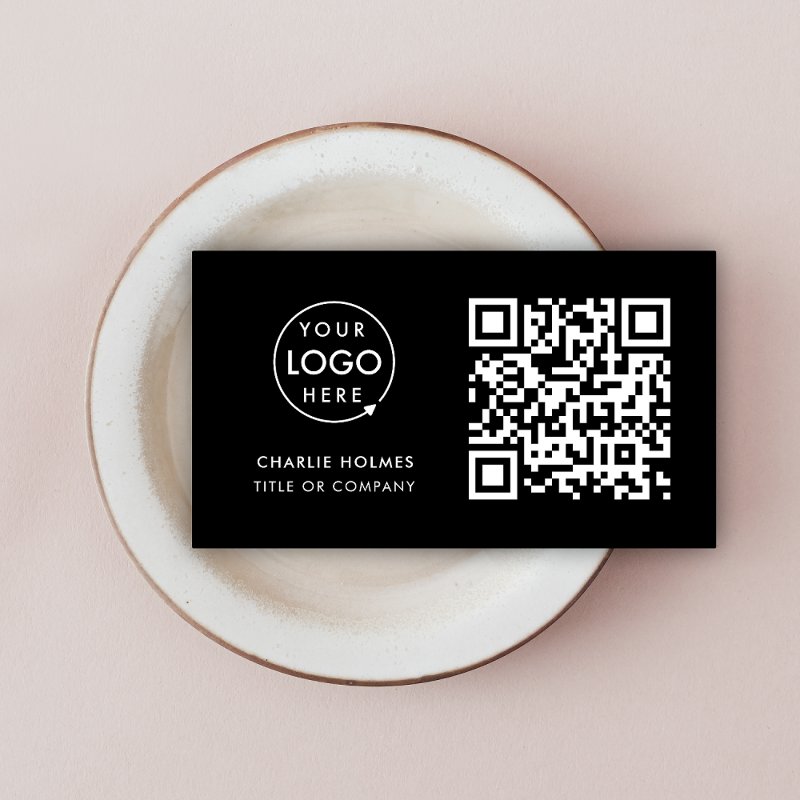 Business Card with QR Code | Black Modern Design Standard, 3.5\\" x 2.0\\" Business Card