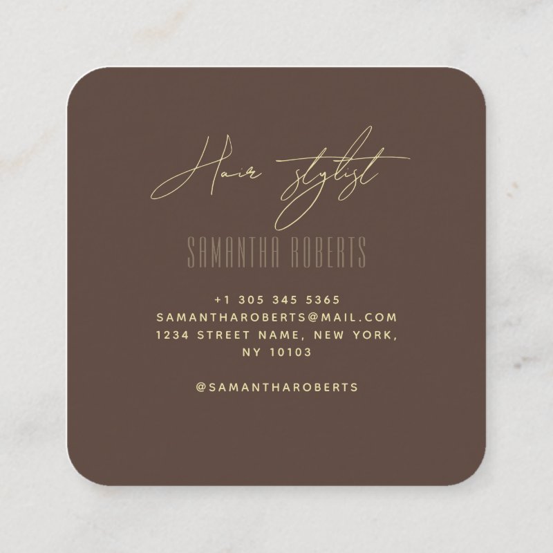 Hair stylist modern brown monogram initials square business card Square, 2.5\\" x 2.5\\" Business Card