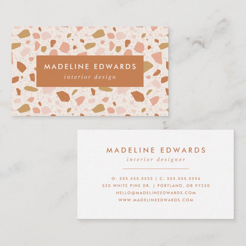 Trendy Blush & Orange Terrazzo Business Card Standard, 3.5\\" x 2.0\\" Business Card