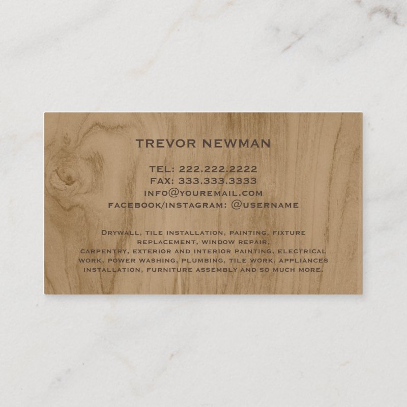 Modern Construction Handyman Carpenter Tools Wood Business Card Standard, 3.5\\" x 2.0\\" Business Card