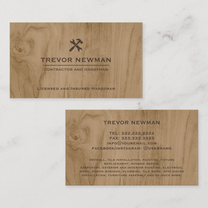Modern Construction Handyman Carpenter Tools Wood Business Card Standard, 3.5\" x 2.0\" Business Card 4 Modern Construction Handyman Carpenter Tools Wood Business Card Standard, 3.5\\" x 2.0\\" Business Card