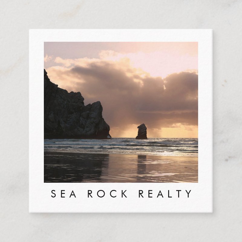 Unique Real Estate Agent Rocks Ocean Beach Photo Square Business Card Square, 2.5\\" x 2.5\\" Business Card