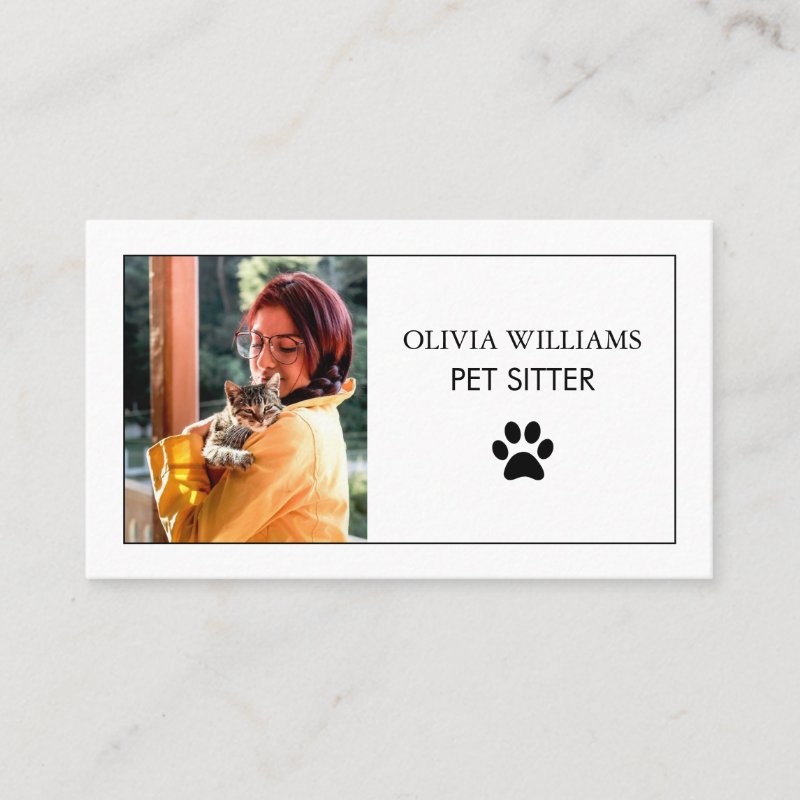 Pet Sitting Photo Minimalist Paw Print Business Card Standard, 3.5\\" x 2.0\\" Business Card