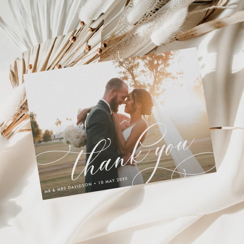 calligraphy lettering wedding photo thank you card 3.5\\" x 5\\" Flat Thank You Card